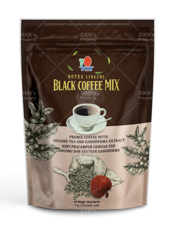 DXN Ootea Lingzhi Black Coffee Mix, – Cada bolsa: 4,5g x 20 sobres